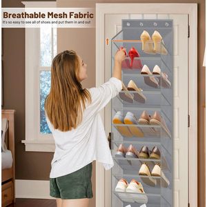 12 Tier Over The Door <b>Shoe</b> Organizer Breathable Mesh Hanging Rack For Closet <b>Storage</b> <b>Shoe</b> Holder Fit 24 Pairs - Product Image 5
