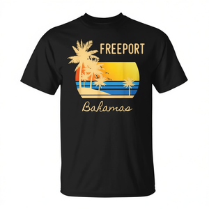 Freeport Bahamas Palm Tree Beach Retro Sunset Surf Camiseta - Product Image 2