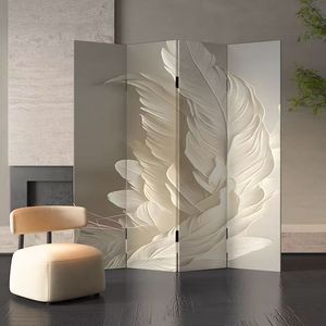 Modern Feather Print Floor Partition Panel Room Divider Standing <b>Screen</b> for Living Room Bedroom Salon Decor - Product Image 4