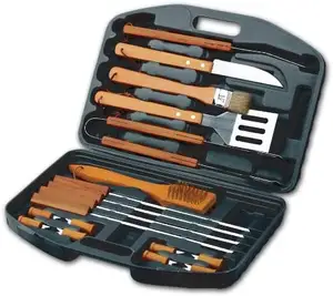 Set Alat Pemanggang Barbecue Taman Profesional 18 Buah Set Alat Bbq Baja Tahan Karat Wadah Plastik