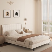 Modernes Queensize-Bett mit Samtpolsterung, Verstellbarem Stauraum, Vertikalen Paneelen, Hohem Kopfteil, Flachem Fußteil und Metallrahmen