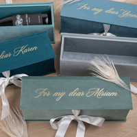 Boîte à vin personnalisée de couleur lilas violet, boîte cadeau en velours pliable de luxe avec ruban argenté pour mariage, anniversaire