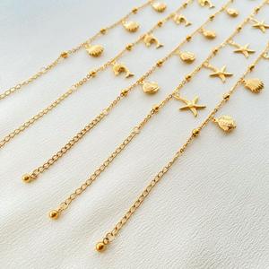 फैशन लड़की महिलाओं 18K सोना मढ़वाया टाइटेनियम इस्पात पायल स्टारफिश डॉल्फिन सीप मछली लटकन महासागर शैली पायल - Product Image 2