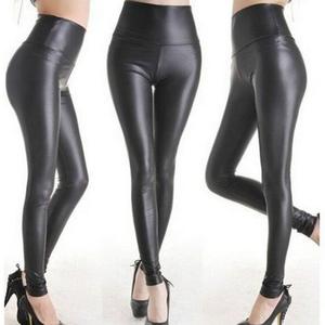 Leggings en cuir véritable pour femmes, style <span class=keywords><strong>vintage</strong></span> européen américain, taille haute, élastiques, respirants, coupe slim, skinny, printemps, noir - Product Image 1