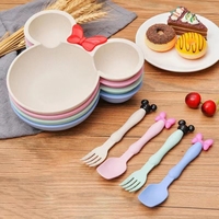 Kevin Ensemble de vaisselle pour bébé en paille de blé, 3 pièces, dessin animé, bleu, rose, blanc, 20x21cm, assiette pour enfants, repas