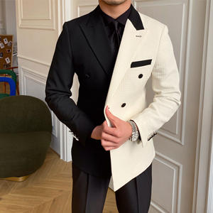 Traje de Hombre Cruzado 100% Poliéster, Chaqueta de Traje Formal Negra y Blanca para Cena - Product Image 2