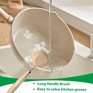 Hot Sales Kitchen Sink Cleaning <b>Brush</b> Natural Bristles Pot <b>Brush</b> Bamboo Handle Dish Scrubber Wooden Dish <b>Scrub</b> <b>Brush</b> - Product Image 2