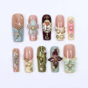 <span class=keywords><strong>Uñas</strong></span> Postizas Hechas a Mano con Diseño Floral Colorido y Multiforma, Arte <span class=keywords><strong>de</strong></span> <span class=keywords><strong>Uñas</strong></span> Personalizado para Cumpleaños, Vacaciones, Regalo para Ella - Product Image 2