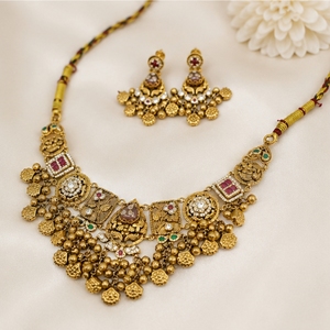 Exquisite Antique 925 Silver Choker <b>Necklace</b> Set with <b>Ruby</b> Emerald Accents Traditional Indian Bridal Jewelry Bhavsar-Party Gift - Product Image 1