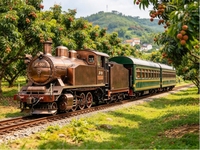 Train touristique à vapeur rétro pour les excursions en forêt et dans les jardins