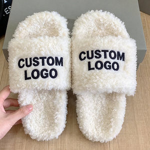 Pantuflas de Casa Personalizadas con Logotipo, de Peluche, Punta Abierta, para Interiores, para Mujer y Hombre, Calzado de Baño y Descanso - Product Image 1