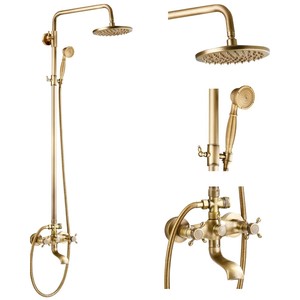 Ensemble de douche en laiton de style européen avec mitigeur en céramique, finition brossée, barre coulissante à double poignée, fonctions Pause/<span class=keywords><strong>Jet</strong></span>/Pluie - Product Image 4