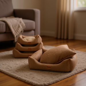 Set Tre Pezzi Color Caffè in Lino Fine e Flanella Goffrata per Cuccia per Cani - Product Image 3