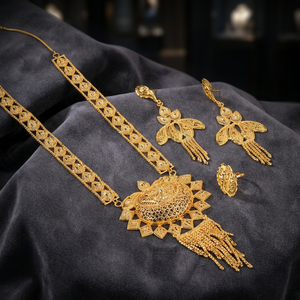Micron Gold Plated Women's Wedding Adjustable Length Long Necklace Set Fashion Jewelry Export <b>Copper</b> Brass Chapado En Oro Oro - Product Image 1