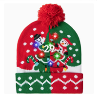 Promozione di Fabbrica: Cappello Natalizio in Maglia Acrilica con Luci LED, Cappello di Babbo Natale Luminoso per Adulti e Bambini