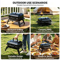 Barbecue portable pliable mini-hamburger, barbecue d'extérieur avec grille isolante, rôtissoire et fumoir de table tout-en-un