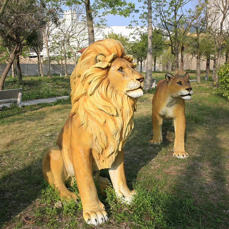 Realistic Lion Large Statue Sculpture Manufacturer Garden Ornaments Life Size Lion Fiberglass Wild Animals Garden decorations