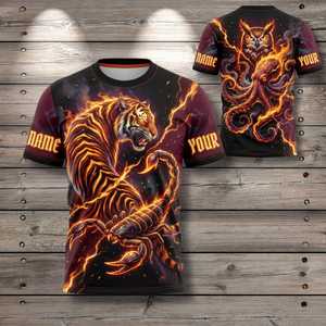Maglietta personalizzata Tiger Scorpion con nome personalizzato Fire Fantasy AOP Tee - Product Image 1