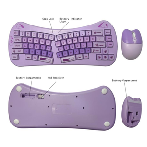 Cá Nhân 2.4 Ghz Kết Nối 65% Phím Di Động Màu Tím Dễ Thương Mèo Chủ Đề Chuột Không Dây Và Bàn Phím Thiết Lập Cho Máy Tính Văn Phòng - Product Image 3