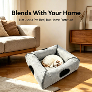 Cama para gatos 4 en 1, cama cuadrada para mascotas con escondite para gatos de interior, resistente a los arañazos, con funda extraíble y lavable - Product Image 3