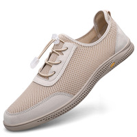 Zapatos para caminar de malla transpirable para hombre, zapatos informales con cordones elásticos de liberación rápida, suela acolchada antideslizante con forma de panal, zapatos para exteriores
