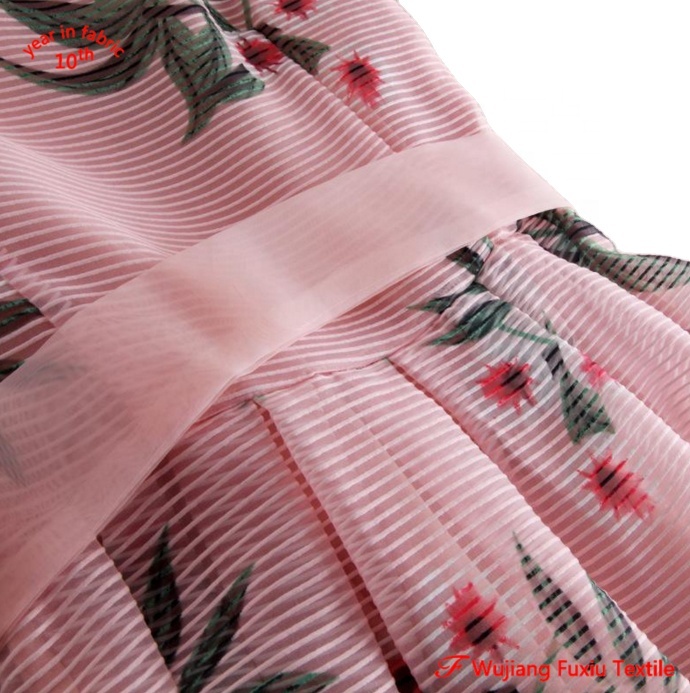 fashion horizontal printed stripe organza fabric for elegant dress