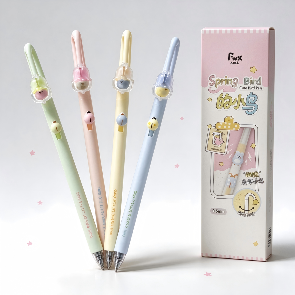 Cute Magnetic Bird Gel Pen 0.5mm Macaron Pastel Color Retractable ...