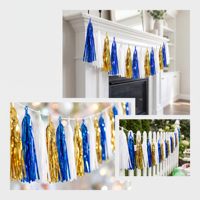 Guirnalda de Flecos Metálicos Azul Marino, Blanco y Dorado, Decoraciones para Fiestas de Despedida de Soltera, Bodas y Cumpleaños