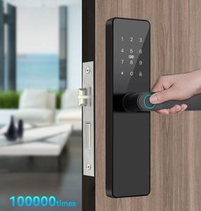 Système d'entrée sans clé pour appartement en stock au Brésil, déverrouillage par empreinte digitale/carte/mot <span class=keywords><strong>de</strong></span> <span class=keywords><strong>passe</strong></span>, poignée battante, serrure intelligente pour porte en bois et alliage d'aluminium - Product Image 2