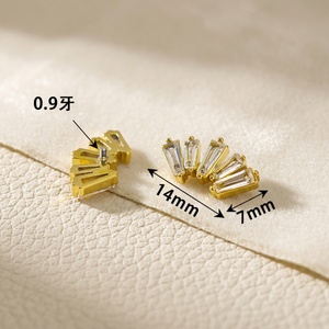 Zoryn Wholesale G23 Model 1 <b>Titanium</b> Alloy Five Zircon <b>Stud</b> Earrings Unisex High-End Jewelry Gold Plating - Product Image 2
