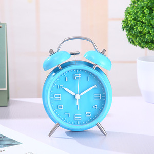 4 inch chuông đồng hồ báo thức kim loại Analog bảng vòng đồng hồ báo thức 3D quay số với đèn nền chức năng bàn bảng đồng hồ - Product Image 2
