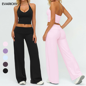 Evaricky Completo Sportivo da Donna: Pantaloni Yoga a Gamba Larga e Top Canotta con Scollo a V per Corsa, Palestra e <span class=keywords><strong>Fitness</strong></span> - Product Image 1