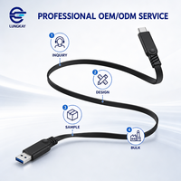 Câble USB 3.2 Gen 2 court et plat LUNG KAY OEM, 10 Gbps SuperSpeed, 60 W, USB-A vers USB-C, cordon de données pour SSD externe, CarPlay