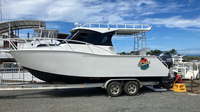 Bateau de pêche en aluminium de 25 pieds avec construction soudée, toit rigide extensible, moteur hors-bord pour divertissement et loisirs