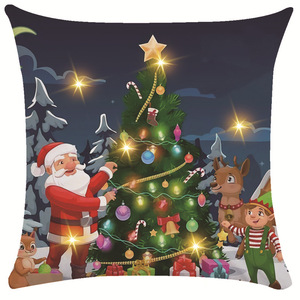 Federe in Lino Fokusent 18x18 Pollici con Luce LED, Decorazioni Natalizie con Babbo Natale e Pupazzo di Neve per Divano - Product Image 3