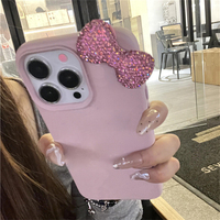 Étui de téléphone de luxe en cuir à motif litchi avec nœud en strass, antichoc, pour iPhone 16 15 14 13 12 11 17 Pro Max Air XS Plus, étui souple