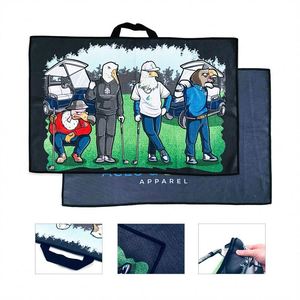 Ensemble de serviettes de golf bleues pliables en trois parties, en microfibre de polyester et coton, motif gaufré, séchage rapide, écologique, avec mousqueton grand format - Product Image 2