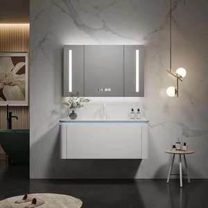 YALIG 36 X 22 <b>Wall</b> Mounted PVC <b>Bathroom</b> <b>Cabinet</b> Vanity With Vessel Sink Toilet White <b>Wall</b> Hung Vanity Storage - Product Image 5