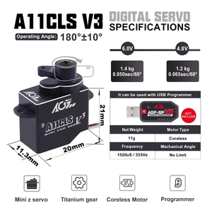 AGFRC A11CLS V3 Moteur numérique sans noyau programmable à grande vitesse CNC <span class=keywords><strong>1</strong></span>,4 kg 0,050 sec avec engrenages métalliques, petit servo pour voitures RC Mini-Z <span class=keywords><strong>1</strong></span>/28 - Product Image 4