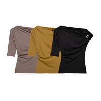 Haut asymétrique trois couleurs pour femme, nouvelle collection printemps, design épaules dénudées