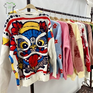 Suéter de Lana con Estampado de Segunda Mano para Mujer, Suéter Informal de Manga Larga, Suéter de Lana con Estampado, Ropa Usada Cálida de Invierno, <span class=keywords><strong>Tienda</strong></span> China al por Mayor - Product Image 4
