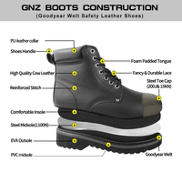 Chaussures de sécurité noires économiques à embout en acier, en cuir Goodyear Welt, pour hommes, avec tige de style montant et semelle EVA