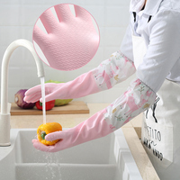 Gants de ménage épais de nettoyage de cuisine d'hiver de style chaud plus des gants imperméables en PVC prolongés de velours