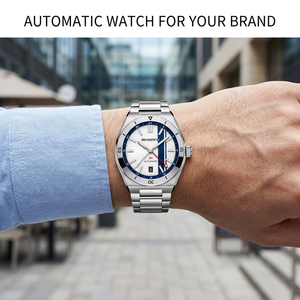 Montre automatique GMT japonaise avec logo personnalisé, pour homme, luxe, mouvement mécanique 8215, acier inoxydable avec fenêtre de date, montre automatique - Product Image 3