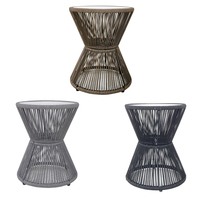 Table d'appoint ronde moderne en corde tressée pour l'extérieur avec plateau en verre trempé, table basse de patio imperméable pour jardin et balcon