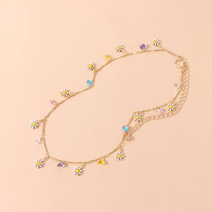 Gargantilla de Moda 2025, Unisex, Chapada en Oro, Estilo Bohemio, Cadena Delicada, con Cristales Coloridos, Corazón, Esmalte, Flor de Margarita, Regalo - Product Image 4
