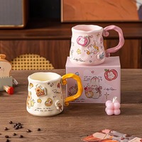 Tasse à café en céramique écologique JUNVOY avec un adorable petit ours de dessin animé, résistante au micro-ondes, cadeau pour petit ami/petite amie, utilisation à la maison et au bureau