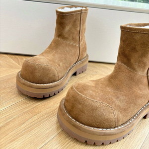 2025 mùa thu mùa đông cao cấp phiên bản Phụ Nữ ngắn ngón chân tuyết khởi động rắn ren-up dày duy nhất chiều cao tăng Chất liệu len - Product Image 5