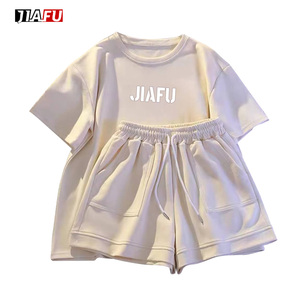 Produttori di <span class=keywords><strong>abbigliamento</strong></span> donna in bianco personalizzato t-shirt a maniche corte e pantaloncini due pezzi estivi Casual da donna - Product Image 3