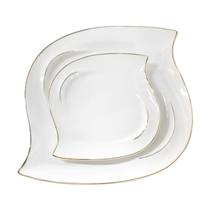 Ensemble d'assiettes et de bols en <span class=keywords><strong>porcelaine</strong></span> à bordure dorée au design moderne pour la maison <span class=keywords><strong>ou</strong></span> l'hôtel, fourniture en usine, ensembles de vaisselle en gros - Product Image 4
